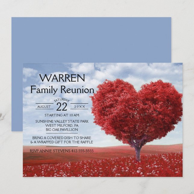 Red Heart Tree Family Reunion Invitation (Front/Back)