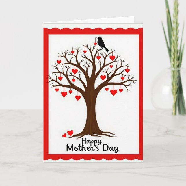 Red Heart Tree Mothers Day Card (Front)