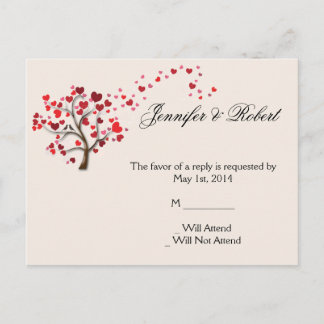 Red Heart Tree on Ivory RSVP Postcard