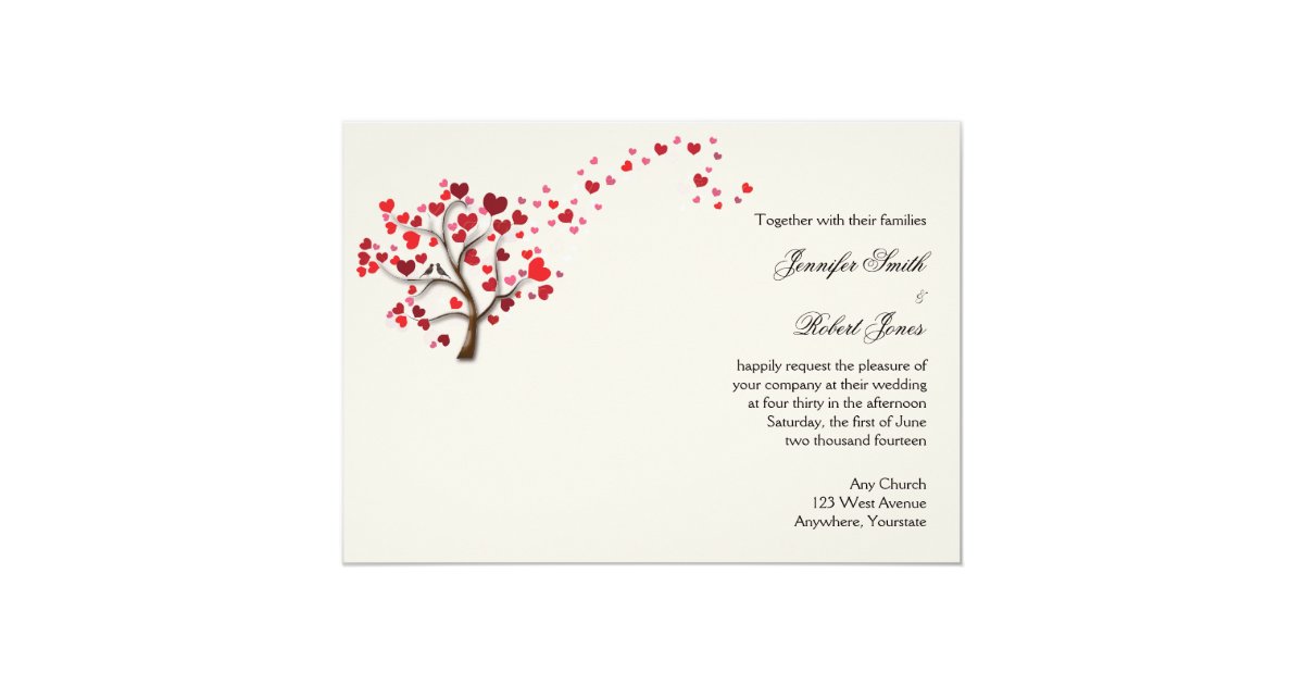 Red Heart Tree on Ivory Wedding Card | Zazzle