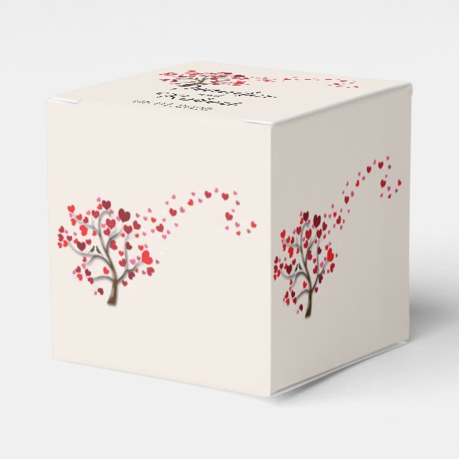 Red Heart Tree on Ivory Wedding Favor Box (Front Side)