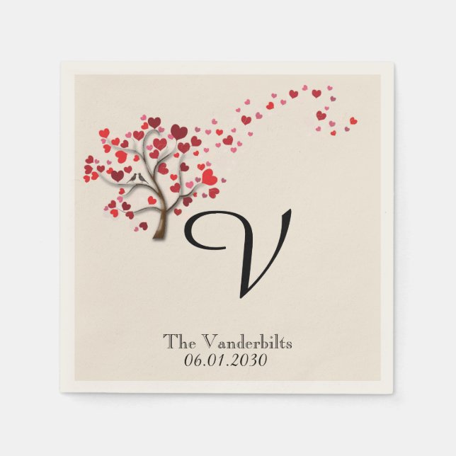 Red Heart Tree on Ivory Wedding Napkin (Front)