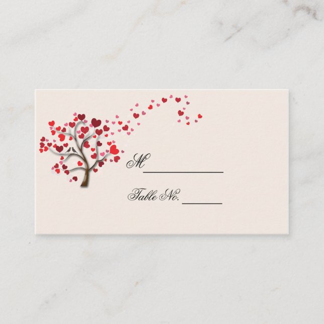 Red Heart Tree on Ivory Wedding Place Card (Front)