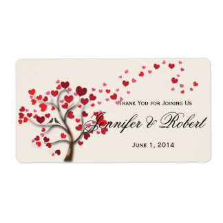Red Heart Tree on Ivory Wedding Water Bottle Label