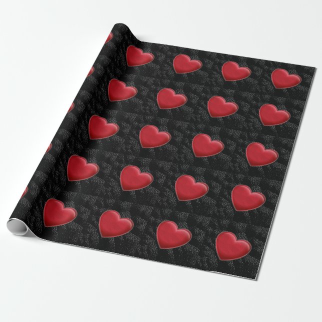 Red Heart Trendy Love Wedding Wrapping Paper (Unrolled)