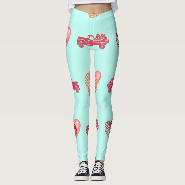 Red Heart Truck Valentine's Day Leggings (Front)