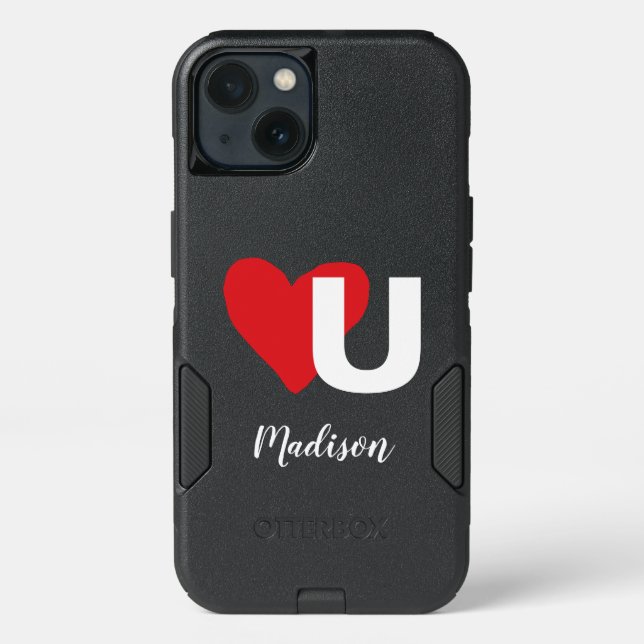Red Heart U Love Monogrammed Name Valentine's Day Otterbox iPhone Case (Back)