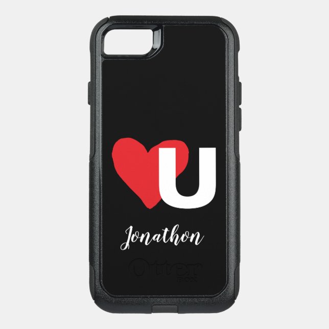 Red Heart U Love Monogrammed Name Valentine's Day Otterbox iPhone Case (Back)