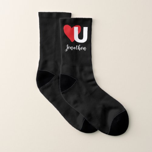 Red Heart U Love Valentines Day Monogrammed Name Socks