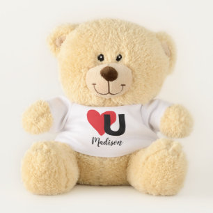 Red Heart U Love Valentine's Day Monogrammed Name Teddy Bear