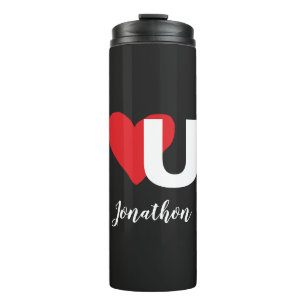 Red Heart U Love Valentine's Day Monogrammed Name Thermal Tumbler