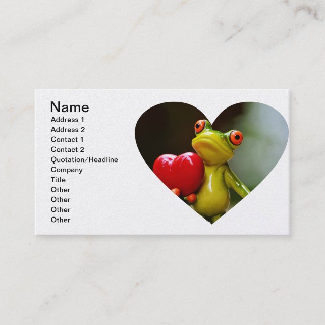 Red Heart Valentine Green Frog Business Card (Front)