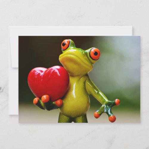 Red Heart Valentine Green Frog Holiday Card