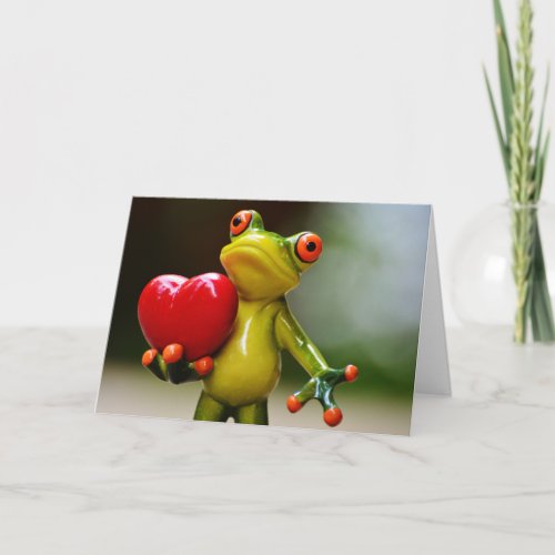 Red Heart Valentine Green Frog Holiday Card