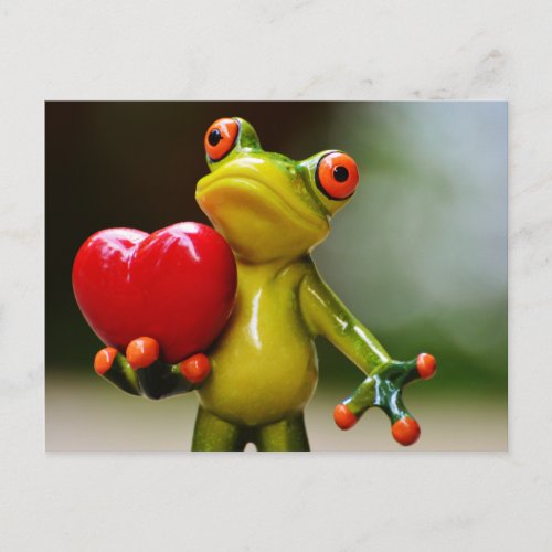 Red Heart Valentine Green Frog Holiday Postcard