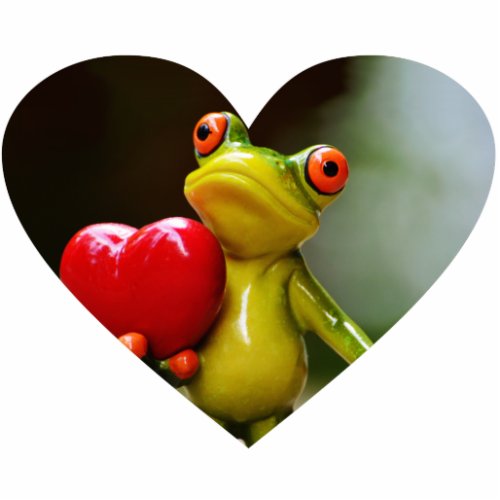 Red Heart Valentine Green Frog Statuette