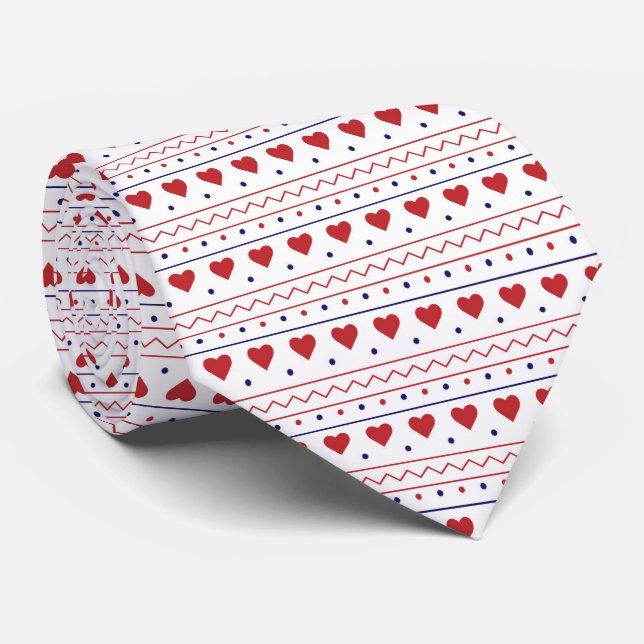 Red heart valentine love pattern neck tie (Rolled)