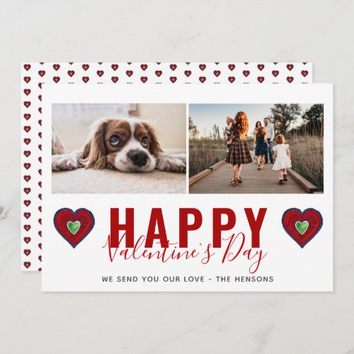 Red Heart Valentines Day Script Family Photo Holiday Card