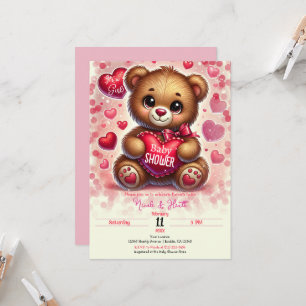 Red Heart Valentine Teddy Bear Baby Shower Invitation