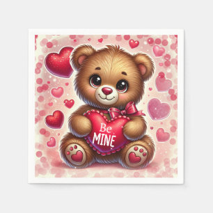 Red Heart Valentine Teddy Bear Birthday Party Napkins