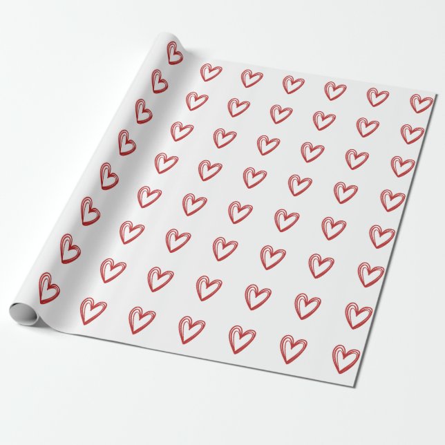 Red Heart Valentine Wrapping Paper (Unrolled)
