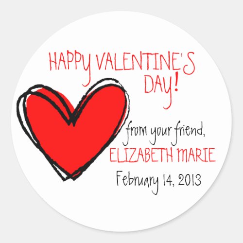 Red Heart_Valentines Day Classic Round Sticker