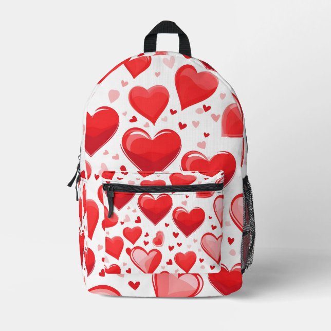Red heart Valentine's Day collage Printed Backpack (Front)