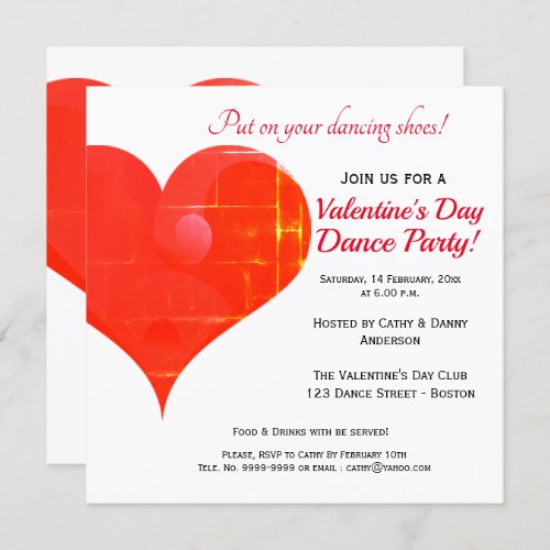 Red Heart Valentines Day Dance Party Invitation