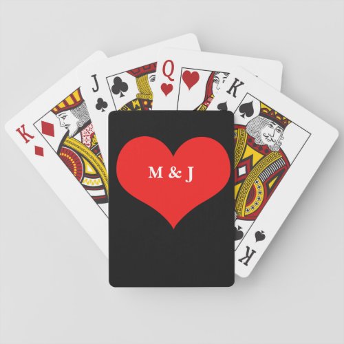 Red Heart Valentines Day Monogram Initials 2021 Poker Cards