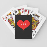 Red Heart Valentine's Day Monogram Initials Cool Playing Cards<br><div class="desc">Designed with cute red heart design in solid black background and text template for monogrammed initials. You may also change the background color or replace the image with another image if you wish.</div>