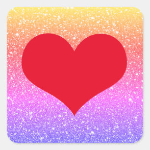 Red Heart Valentine's Day Pink Rose Gold Glitter Square Sticker