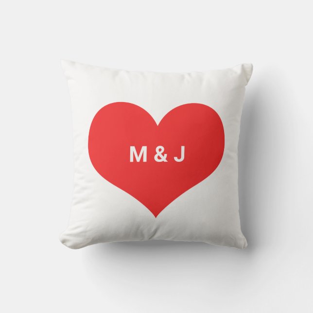 Red Heart Valentine's Monogram Initials Custom Outdoor Pillow (Front)