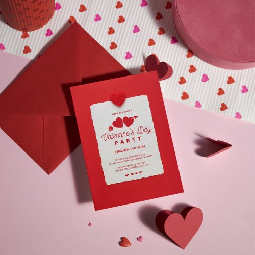 Red Heart Valentins Party Invitation