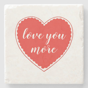 Red Heart Vintage Valentine Love You More Stone Coaster