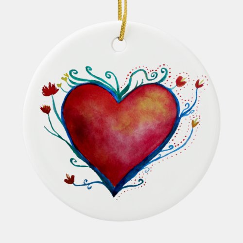 Red Heart Watercolor Art Ornament