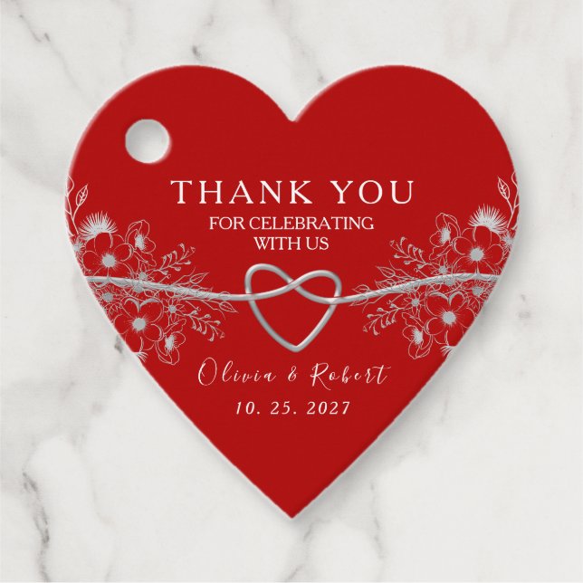 Red Heart Wedding  Favor Tags (Front)