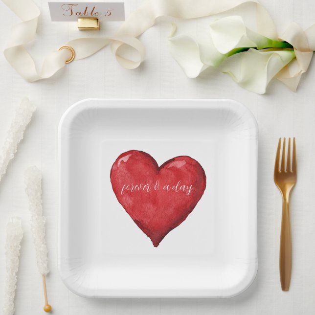 Red Heart Wedding Paper Plates (Wedding)
