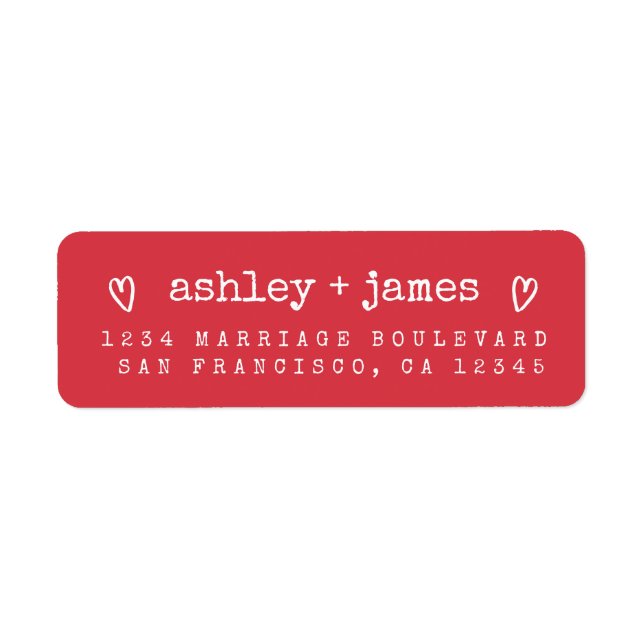 Red Heart Wedding Return Address Label (Front)