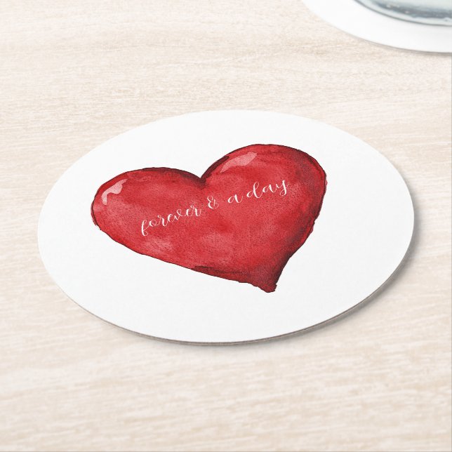 Red Heart Wedding Round Paper Coaster (Angled)