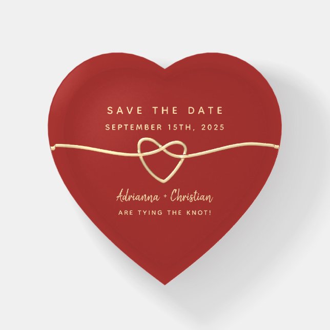 Red Heart Wedding Save The Date Paperweight (Front)
