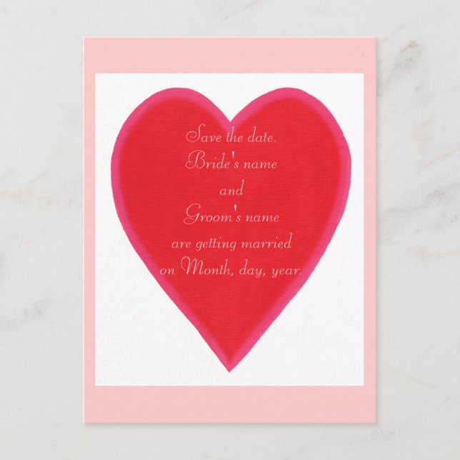 Red heart, wedding, Save the date postcards (Front)