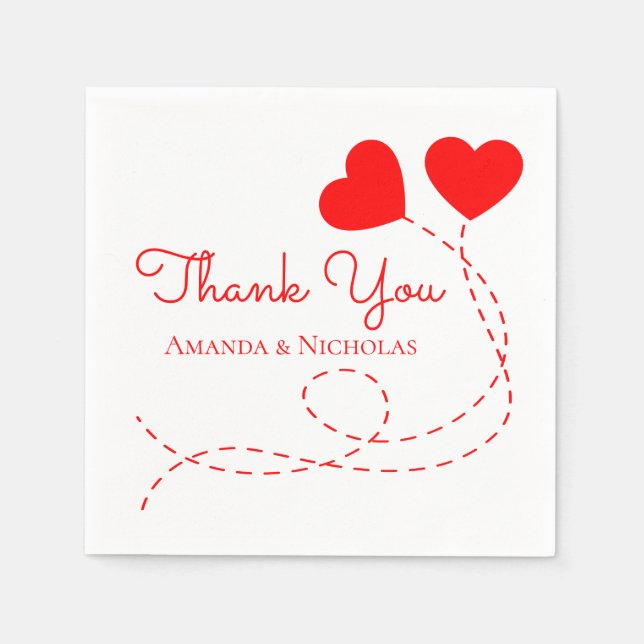 Red Heart Wedding Thank You Balloons Bridal Shower Napkins (Front)