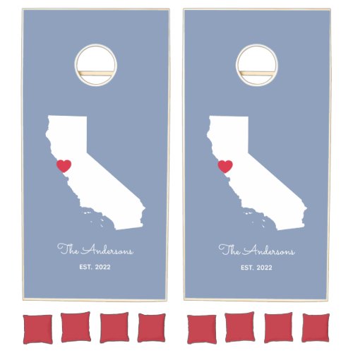 Red Heart White and Dusty Blue California Cornhole Set