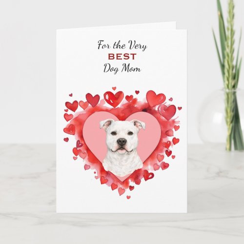 Red Heart White Pitbull Dog Wag My Tail Mom Holiday Card