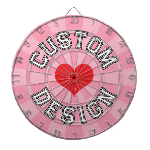 Red Heart, White with Black Outline Text on Pink Dart Board
