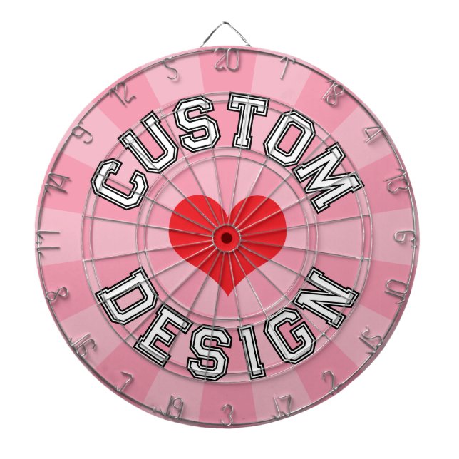 Red Heart, White with Black Outline Text on Pink Dart Board (Front)