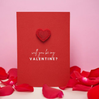 Red Heart Will you be my Valentine, minimalistic Invitation