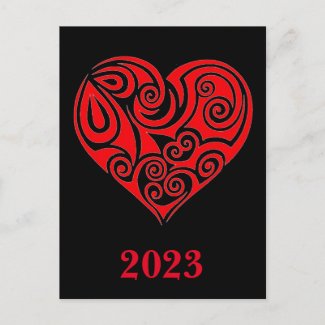 Red Heart with 2023 Calendar on Back Postcard