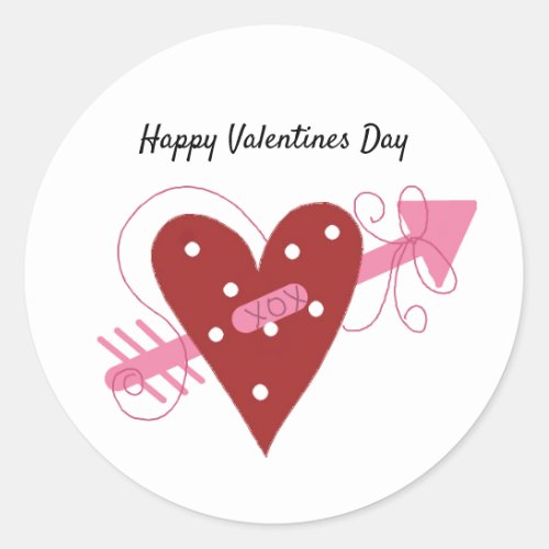 Red Heart With Arrow Valentines Day Classic Round Sticker