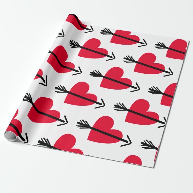 Red Heart with Arrow Valentine's Day Wrapping Paper (Unrolled)